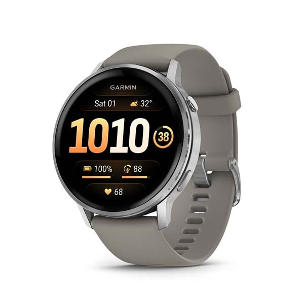 Garmin Venu 4 45 mm smartwatch, Silver with Silver Gray silicone band